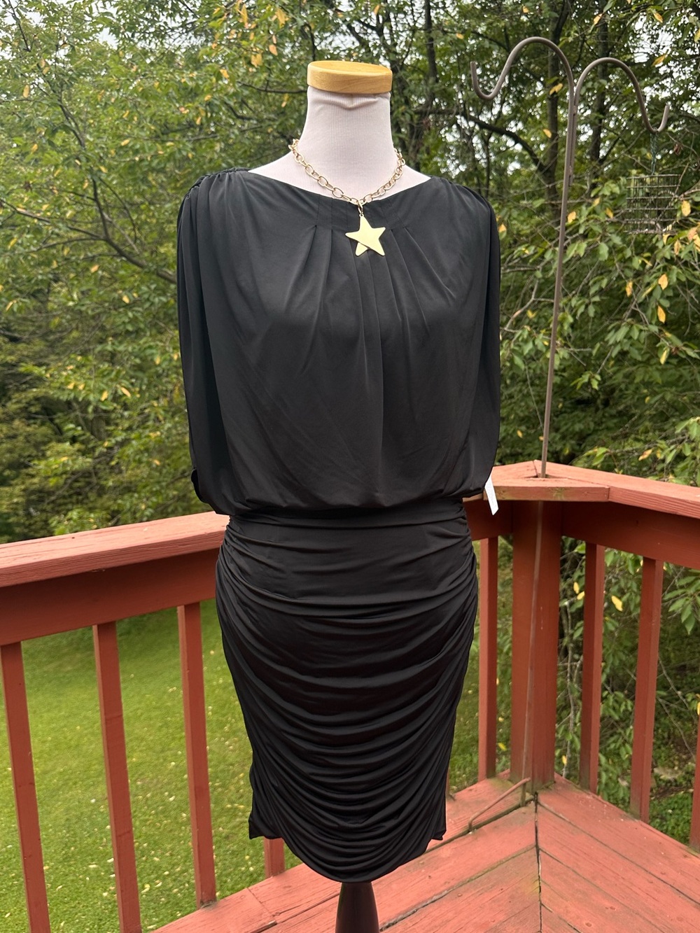 NWT! Aidan Mattox Black Draped Midi Dress with Ruched Skirt